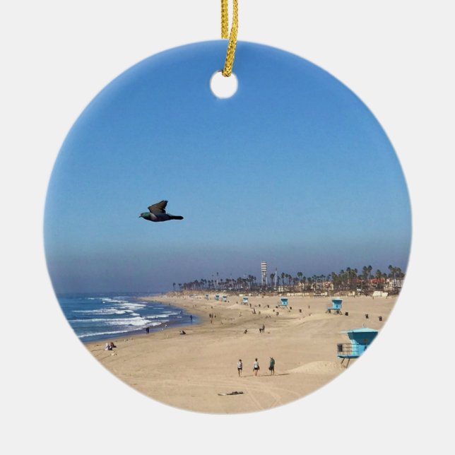 Huntington Beach, California Ceramic Tree Decoration (Front)