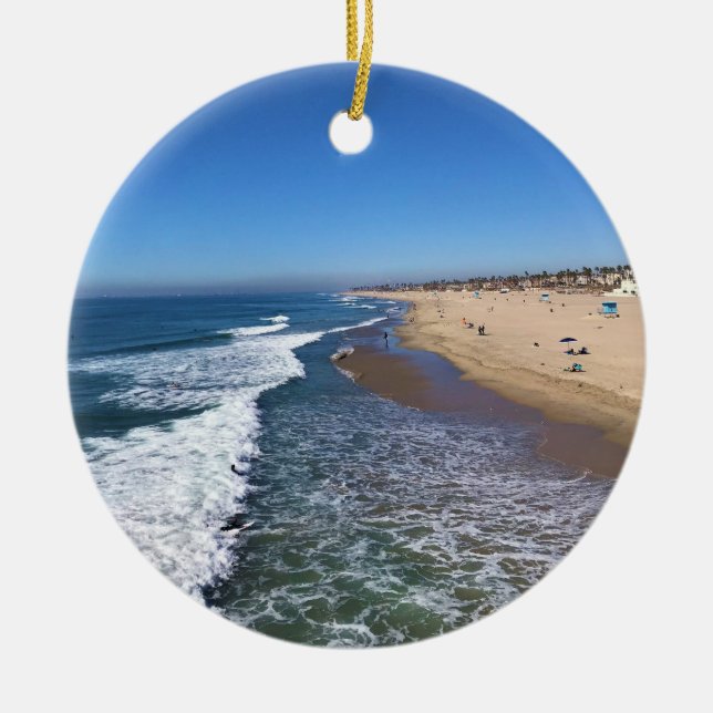 Huntington Beach, California Ceramic Tree Decoration (Front)