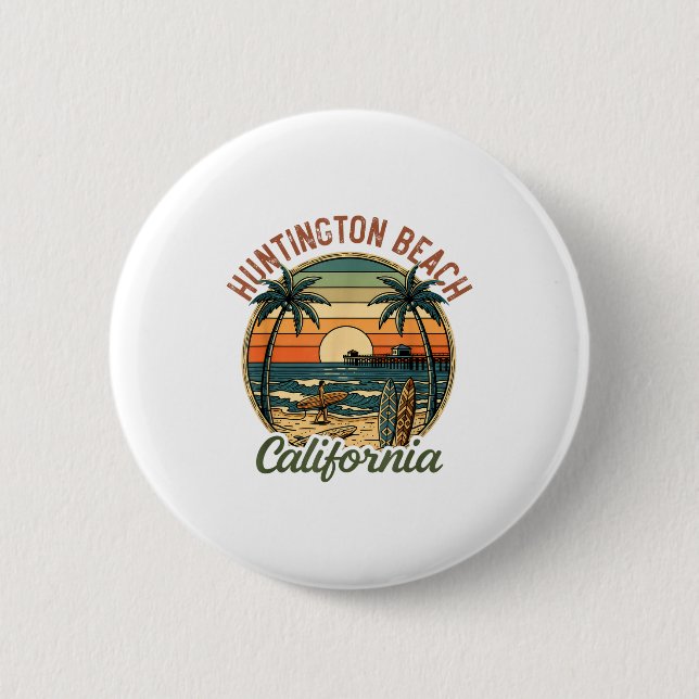 Huntington Beach California Los Angeles Surfer Vin 6 Cm Round Badge (Front)