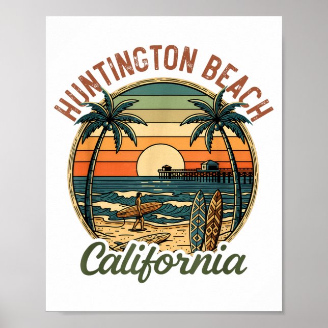 Huntington Beach California Los Angeles Surfer Vin Poster (Front)