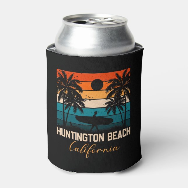 Huntington Beach California Palms Vacation Trip Can Cooler (Can Front)