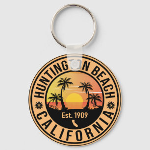 Huntington Beach California Retro Sunset Souvenirs Key Ring