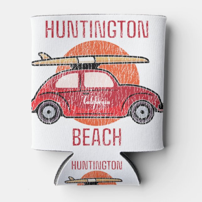 Huntington Beach California Retro Surf Can Cooler (Front)