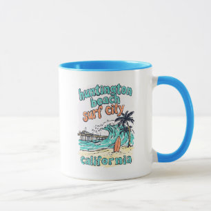 Huntington Beach California Retro Surfer Wave Mug