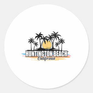 Huntington Beach California Retro Surfing Beach Classic Round Sticker