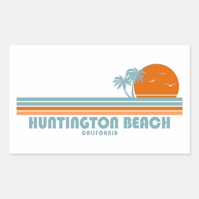 Huntington Beach California Sun Palm Trees Rectangular Sticker (Front)