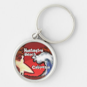 Huntington Beach California surfer waves keychain