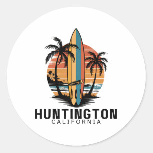 Huntington Beach California Surfing Surfer Classic Round Sticker