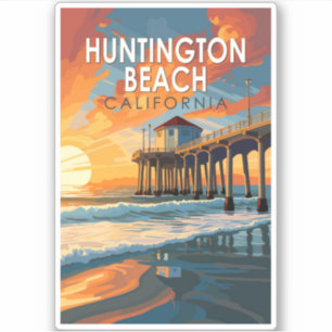 Huntington Beach California Travel Art Vintage