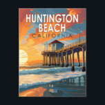 Huntington Beach California Travel Art Vintage Postcard<br><div class="desc">Huntington Beach in a vector art style. It's known for surf beaches,  such as Huntington City Beach,  with its long Huntington Beach Pier.</div>