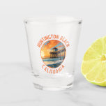 Huntington Beach California Travel Art Vintage Shot Glass<br><div class="desc">Huntington Beach in a vector art style. It's known for surf beaches,  such as Huntington City Beach,  with its long Huntington Beach Pier.</div>