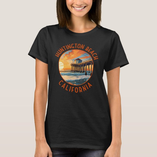 Huntington Beach California Travel Art Vintage T-Shirt (Front)
