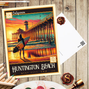 Huntington Beach, California   Vintage Postcard