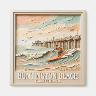 Huntington Beach California Vintage Textured Surf Magnet