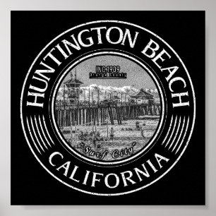 HUNTINGTON BEACH ORANGE CALIFORNIA VINTAGE POSTER