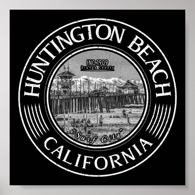 HUNTINGTON BEACH ORANGE CALIFORNIA VINTAGE POSTER (Front)