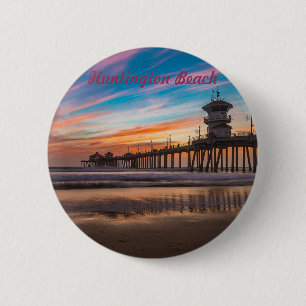 Huntington Beach Pier at sunset 6 Cm Round Badge