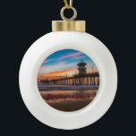 Huntington Beach Pier at sunset Ceramic Ball Christmas Ornament<br><div class="desc">Huntington Beach Pier at sunset</div>