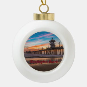 Huntington Beach Pier at sunset Ceramic Ball Christmas Ornament