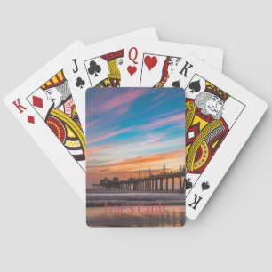 Huntington Beach Pier at sunset Playing Cards