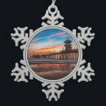 Huntington Beach Pier at sunset Snowflake Pewter Christmas Ornament<br><div class="desc">Huntington Beach Pier at sunset</div>