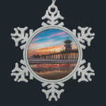 Huntington Beach Pier at sunset Snowflake Pewter Christmas Ornament<br><div class="desc">Huntington Beach Pier at sunset</div>