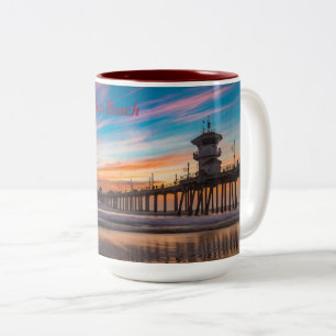 Huntington Beach Pier at sunset Two-Tone Coffee Mug