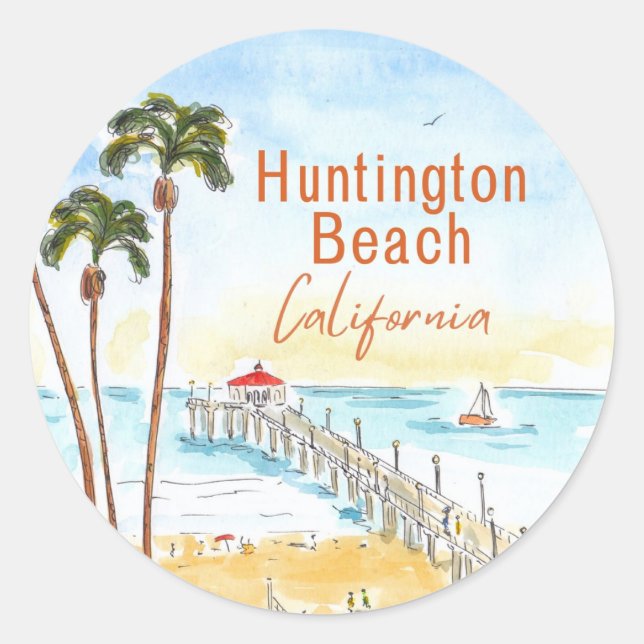 Huntington Beach Pier California Classic Round Sticker (Front)