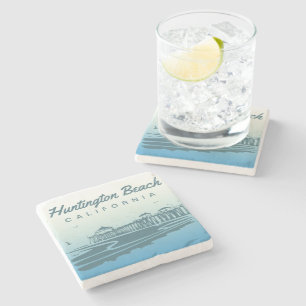 Huntington Beach Pier, California - Custom Design Stone Coaster