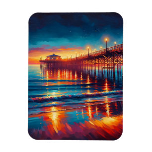 Huntington Beach Pier California Sunset Painting Magnet