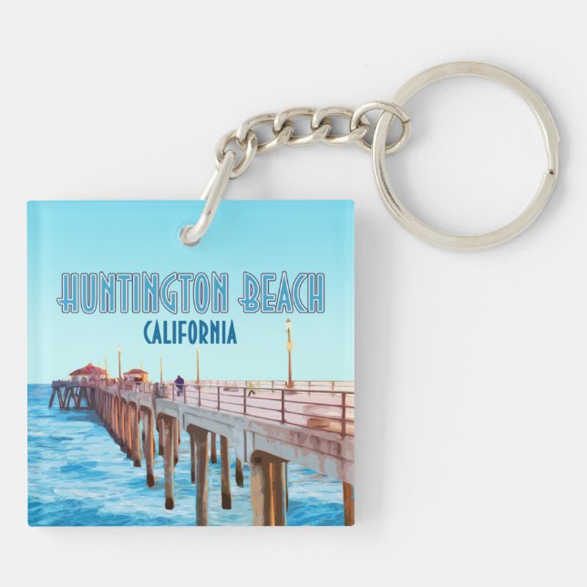Huntington Beach Pier California Vintage Key Ring (Back)