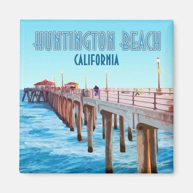 Huntington Beach Pier California Vintage Magnet (Front)