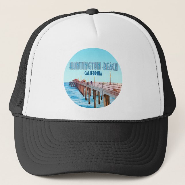 Huntington Beach Pier California Vintage Trucker Hat (Front)