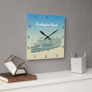Huntington Beach Pier HB, California Square Wall Clock