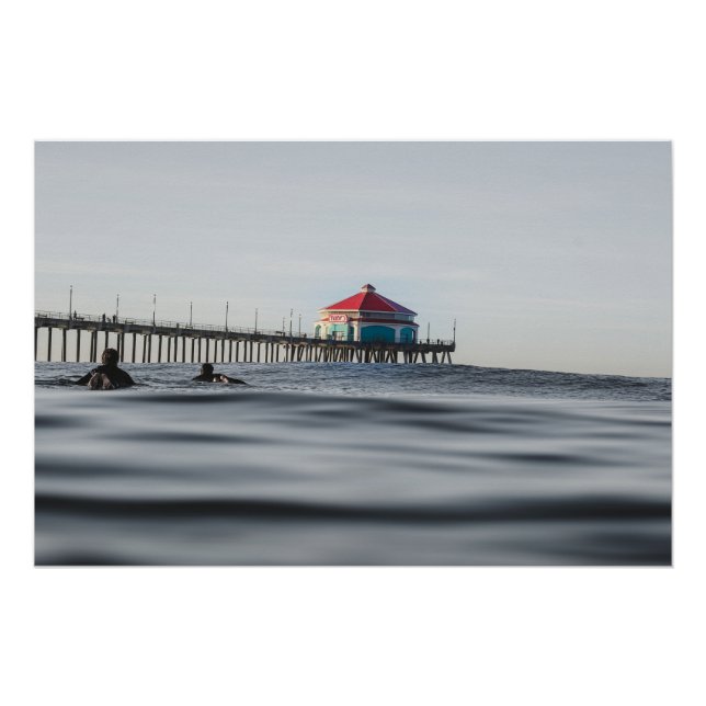 Huntington Beach Pier Photography Surfer Photo Poster (Front)
