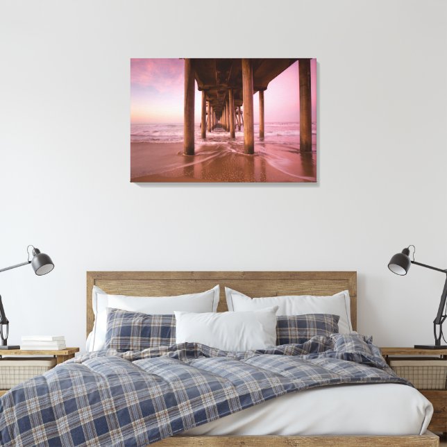 Huntington Beach Pier Sunset (Canvas)  Canvas Print (Insitu(Bedroom))