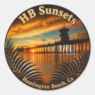 Huntington Beach Pier Sunset Stickers - John Minar