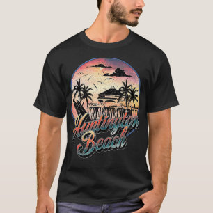 Huntington Beach Pier Vintage Sunset Surfboard Sur T-Shirt