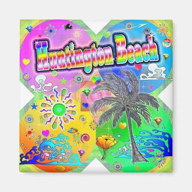 Huntington Beach Quadro Seasons Magnet (Front)