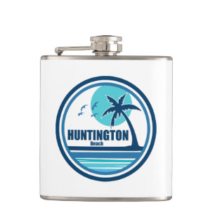 Huntington Beach South Carolina Palm Tree Birds Hip Flask