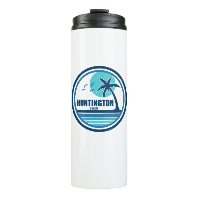 Huntington Beach South Carolina Palm Tree Birds Thermal Tumbler (Front)