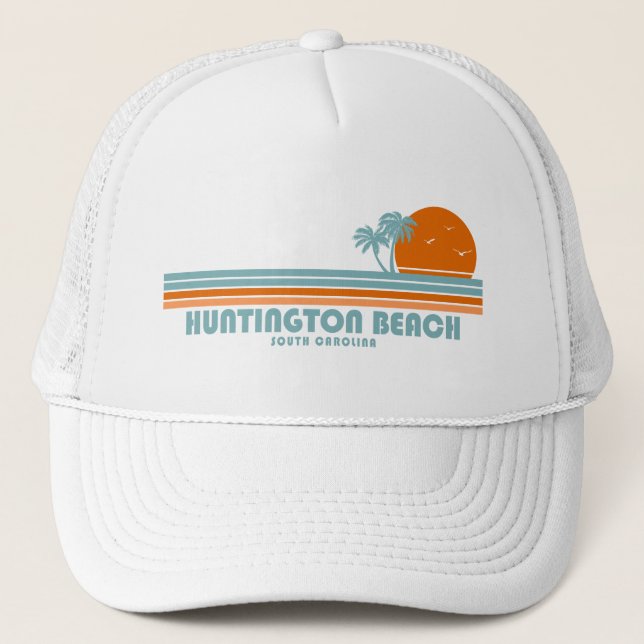 Huntington Beach South Carolina Sun Palm Trees Trucker Hat (Front)