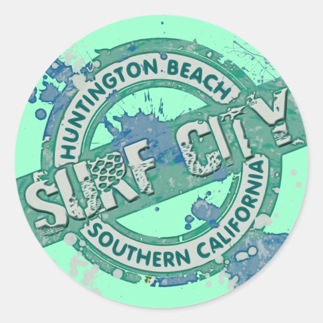 Huntington Beach Southern California Surf City Classic Round Sticker (Front)