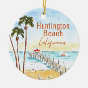 Huntington Beach Surf City USA California Ceramic Tree Decoration