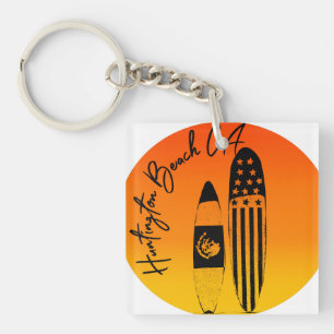 Huntington Beach Surfboards and Sunsets Key Ring