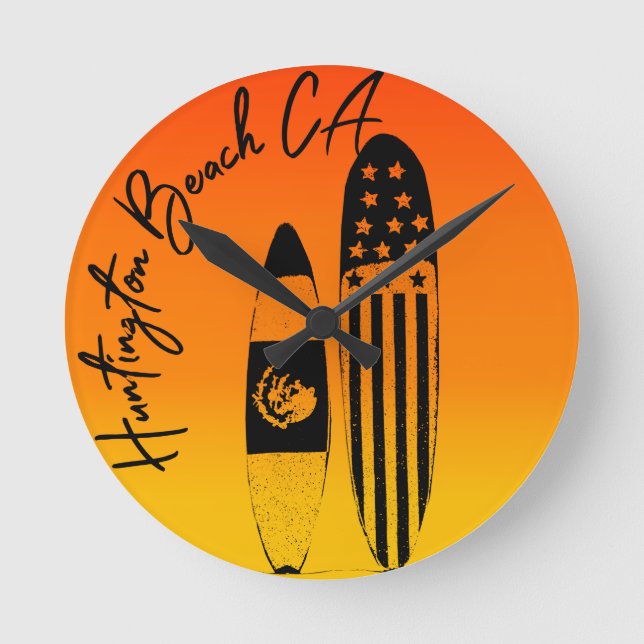 Huntington Beach Surfboards and Sunsets Round Clock (Front)