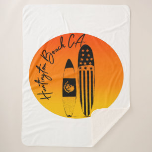 Huntington Beach Surfboards and Sunsets Sherpa Blanket