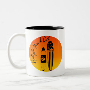 Huntington Beach Surfboards and Sunsets Two-Tone Coffee Mug