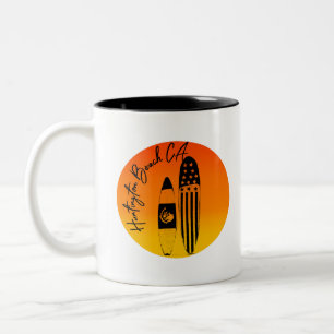 “Huntington Beach Surfboards and Sunsets” Two-Tone Coffee Mug