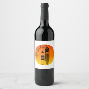 Huntington Beach Surfboards and Sunsets Wine Label